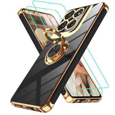 Imagem de Gritup Capa para Motorola Moto-G-Stylus-5G 2025: 2 peças de protetor de tela, suporte magnético com suporte de anel de rotação de 360°, capa protetora de TPU macio com borda dourada, preta