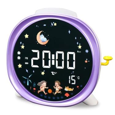 Imagem de Königswerk Despertador infantil infantil com luz noturna para quarto, display digital de LED, porta de carregamento USB C, soneca, brilho ajustável, alarme duplo, sol, lua, mesa de cabeceira