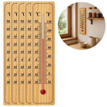 Imagem de 5 Termômetros Ambiente Madeira 20cm Interno e Externo - Kehome