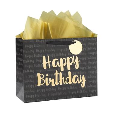 Imagem de Sacola de presente de feliz aniversário, desenho animado, papelão branco, grande, 10 unidades