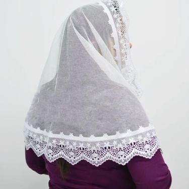 Imagem de Véu Ccb Congregação Cristã Adulto Renda Guipir Floral Larga (Miriã) - 