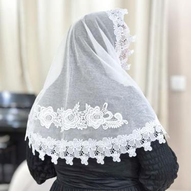 Imagem de Véu Ccb Congregação Cristã Renda Guipir Aplique Floral Adulto (modelo 