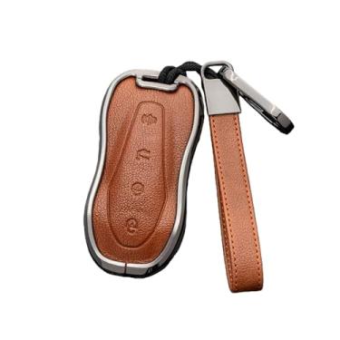 Imagem de Liga + couro carro remoto chave caso capa compatível com geely azkarra tugella fy11 2019 2020 atlas pro emgrand gs x6 suv ec7 estilo(Grey Brown)