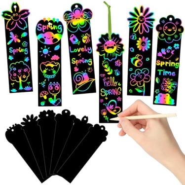 Imagem de HubirdSall 120Pcs Spring Flowers Scratch Bookmarks for Kids Springtime Magic Art Color Craft Kit for School Classroom DIY Craft Activity Art Project Party Favor Hanging Gift Tag