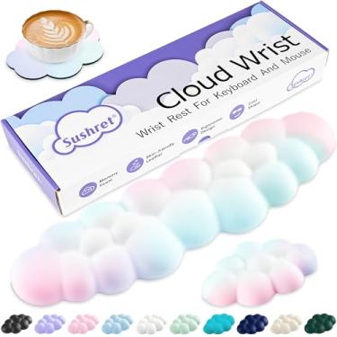 Imagem de Sushret Apoio de Pulso para Teclado em Nuvem, Espuma de Memória e Couro PU, Apoio Ergonômico para Mãos e Palmas, Acessório Gamer/Escritório, Descanso de Pulso para Computador – Rainbow