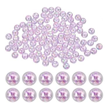 Imagem de Generic Contas redondas de acrílico de 10 mm, 200 peças de contas espaçadoras redondas de cores AB com buracos, contas soltas, para artesanato, brincos, pulseiras, colar, chaveiros, joias, roxo claro