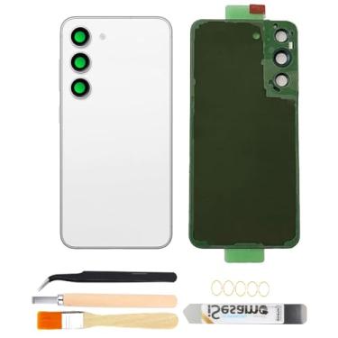Imagem de Yuntunele Substituição da capa traseira traseira do Galaxy S23 com lente de câmera pré-instalada + ferramentas + pré-adesivo para Samsung Galaxy S23 SM-S911 Todas as operadoras (branca)