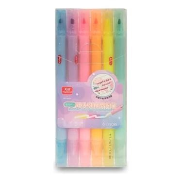 Imagem de Marca-Texto Apagável com 6 Cores Pastel, Ponta Chanfrada Dupla Face, Multicores, Plástico, 6 Unidades