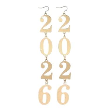 Imagem de Brincos clássicos de ano novo 2026 NYE brincos pendentes de liga de liga para mulheres amigas brincos de declaração de ano novo para festa de formatura acessórios de Natal joias, Acrílico, Sem pedra