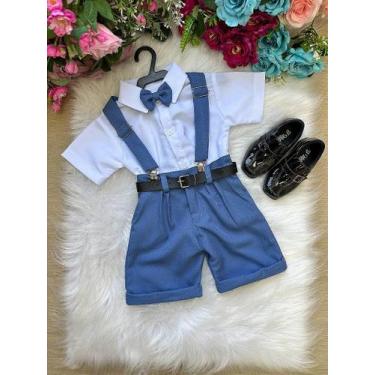 Imagem de Conjunto Social Infantil Azul com Camisa Branca e Acessórios - Fabulos
