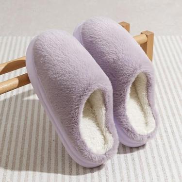 Imagem de Pantufas femininas de pelúcia para inverno em casa e uso interno antiderrapante, Roxa, 6-7