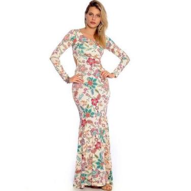 Imagem de Vestido Longo Viscolycra Estampado Sereia Vermont F081, U, Azul