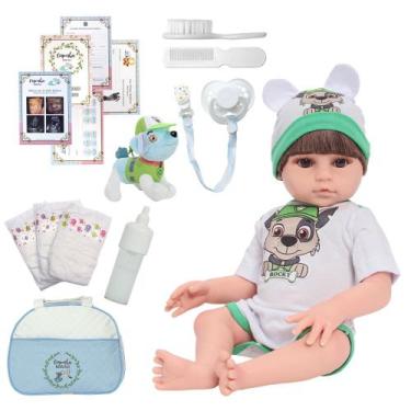 Imagem de Bebê Reborn Masculino Corpo de Silicone Com Kit Acessórios - Cegonha R