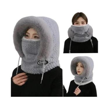 Imagem de Gorro De Inverno Feminino De Pelúcia Quente E Espesso Com Máscara E Ca