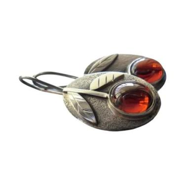 Imagem de Brincos De Folha De Planta Vintage Em Pedra De Resina Verde Oliva Para