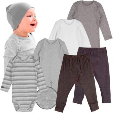Imagem de Roupa Frio Bebê Conjunto Kit Body Manga Longa e Calça Neutro Minimalis