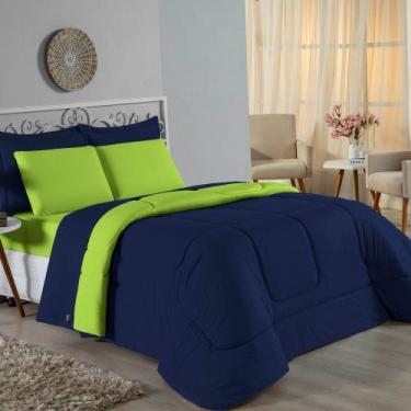 Imagem de Kit Edredom Dupla Face + Jogo de Lençol Casal Viúva Nobre 7 peças Malh