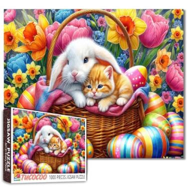 Imagem de Quebra-cabeça de pátio de páscoa para adultos 1000 peças, quebra-cabeça de jardim para varanda frontal colorido DIY artesanato para presentes de decoração de casa, quebra-cabeça familiar perfeito para