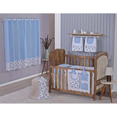 Imagem de Enxoval Bebe Kit Berço Americano Cortina Algodão Menino