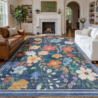 Imagem de Ruaruarug Tapetes de área florais, antiderrapantes laváveis na máquina, resistentes ao desgaste, ultramacios para sala de estar/quarto/cozinha/sala de aula, azul, 20 cm x 25 cm