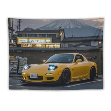 Imagem de HouLaiZhe JDM Tapeçaria de carro amarelo Rx7 Jdm suporte de carro Fuji para pendurar na parede quarto decoração de casa tapeçarias estética piquenique decoração de parede arte de parede para