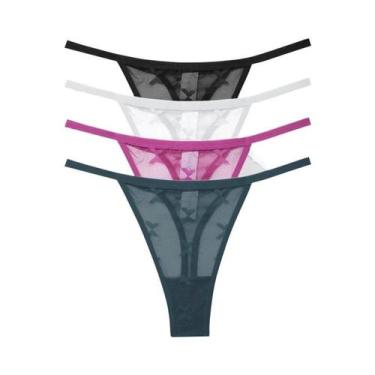 Imagem de Conjunto De Lingerie Sexy Feminina Em Renda 4PCS, Tanga Transparente D