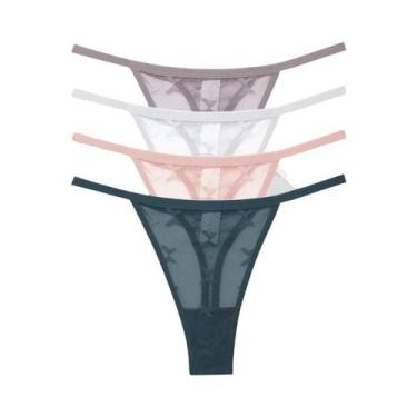 Imagem de Conjunto De Lingerie Sexy Feminina Em Renda 4PCS, Tanga Transparente D