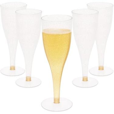 Imagem de Taça de vidro clássico de plástico com glitter dourado como champanhe para festas de casamento (1 caixa = quantidade 30)