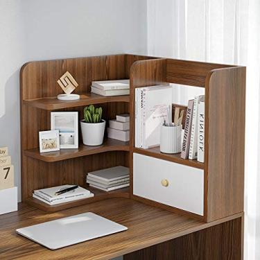 Imagem de kerryshop Rack de armazenamento multifuncional estante de mesa de 3 camadas de bancada, material de escritório, acessórios de organizador de mesa de madeira, suporte de exibição com 1 prateleira de