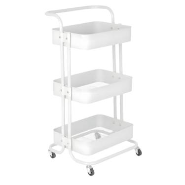 Imagem de Carrinho multifuncional com 3 prateleiras e rodas; organizador de armazenamento adequado para cozinhas, quartos e banheiros.(Branco)