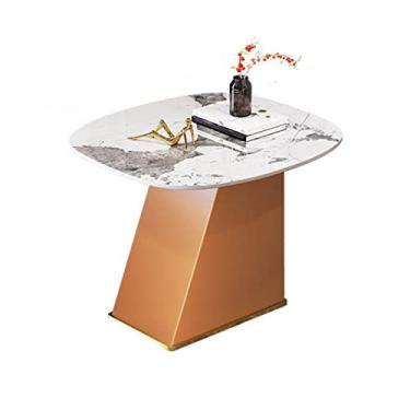 Imagem de Mesa lateral pequena moderna, mesa de canto com moldura de madeira e base de metal, mesa de cabeceira de 50 cm de altura, mesa de sofá, mesa de centro para sala de estar, quarto, varanda, escritório