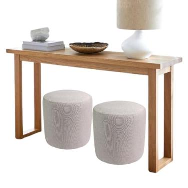Imagem de Kit 2 Puff Decorativo Redondo em Tecido Linho – Design Orgânico Estofado para Sala, Quarto e Espaços de Descanso – Suporta até 120kg(Prata)
