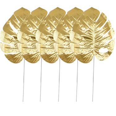 Imagem de NevStp 5/10 peças de folha de cauda dispersa artificial dourada verde planta de seda falsa para festa de aniversário de casamento, decoração de casa, folhas de palmeira, A03, 5 peças, 24 cm