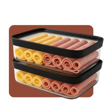 Imagem de Kit 2 Potes Porta Frios Herméticos 1100ml Transparente Tampa Preta Para Geladeira