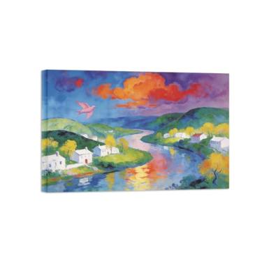 Imagem de Impressão em tela de arte de parede de paisagem - Vila Nuvens Rio - Imagens de pintura de decoração para sala de estar pronta para pendurar 20 x 30 cm 8 x 12 pol. Tela embrulhada