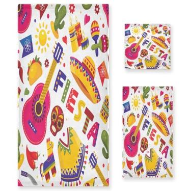 Imagem de xigua Cinco De Mayo Conjunto de toalhas de banheiro absorvente macio 3 peças toalha de banho toalha de mão toalhas decorativas para banheiro, academia, hotel, praia, piscina