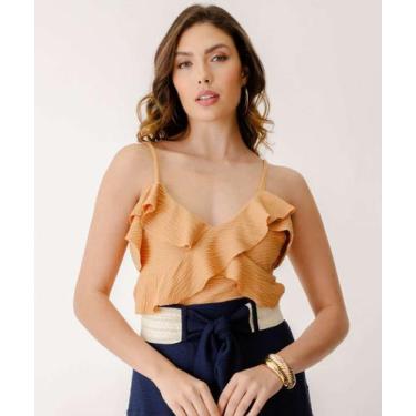 Imagem de Blusa Feminina Babado Alças Finas Marisa Marrom-61002, Marrom, GG