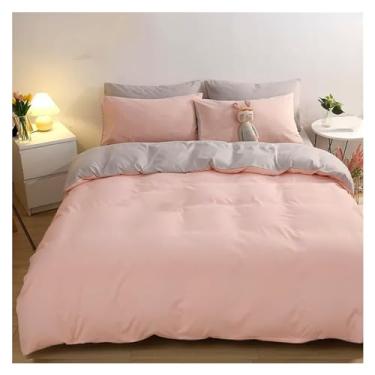 Imagem de Jogo de cama, conjunto de capa de edredom simples e confortável, conjunto de cama de casal de solteiro, capa de edredom e fronha (rosa casal)