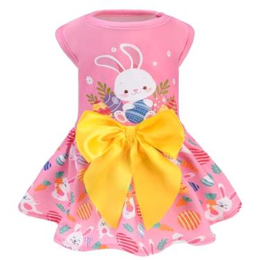 Imagem de PUPTECK Vestido de Páscoa estampado para cães com gravata borboleta fofa, roupa de cachorro, coelho, M