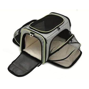 Imagem de Bolsa de Transporte Pet Expansível Cinza - Ideal para Viagens de Avião na Cabine, Cachorros e Gatos Pequenos