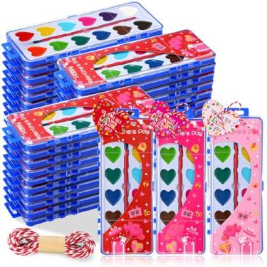 Imagem de AmazingSpark 24 Pcs Valentine's Day Watercolors Paint Set for Adults Kids 12 Washable Colors with A heart Card Paintbrush for School Classes Birthday Art Activities Sketching Gift (12 Colors Heart)
