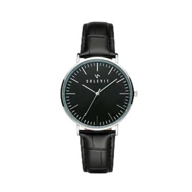 Imagem de Relógio Masculino Minimalista Solevit Legado 41mm Couro Preto Caixa Prata