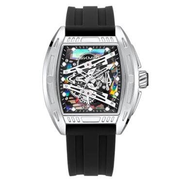 Imagem de SKMEI Relógio de pulso masculino analógico com esqueleto de quartzo luminoso à prova d'água à prova d'água, Prata e preto