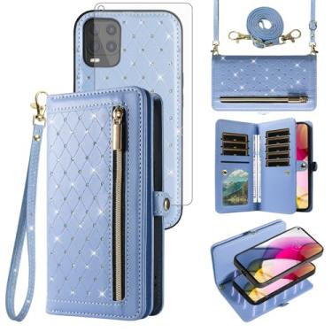 Imagem de Asuwish Capa de telefone para Moto G Stylus 5G 2021 carteira com zíper destacável capa magnética protetora de tela alça transversal Bling Flip suporte para cartão de crédito Motorola GStylus G5