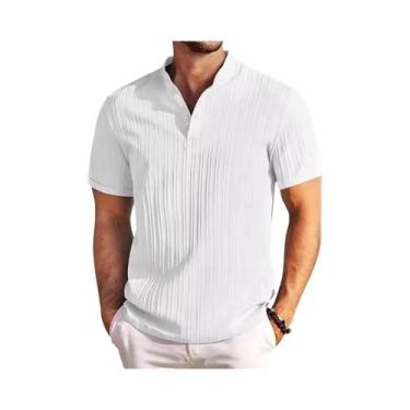 Imagem de Camisa Masculina Casual De Algodão E Linho Estilo Retrô Havaiano Com G