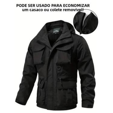 Imagem de Jaqueta Masculina Impermeável Com Capuz Destacável, Corta-Vento, Multi