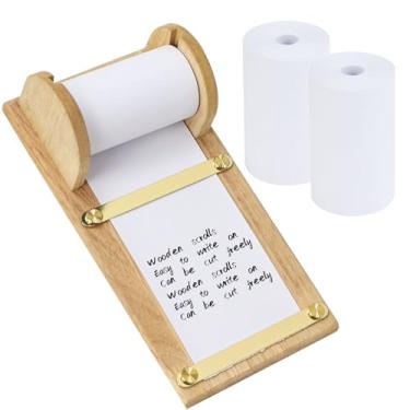 Imagem de Multibey Dispensador de papel de madeira com 3 rolos em branco, suporte de rolo de papel de madeira de borracha, dispensador de notas adesivas para mesa, escritório, casa e projetos DIY (12 metros por