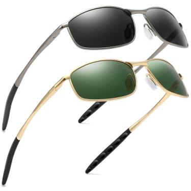 Imagem de SUNGAIT Óculos de sol masculinos estreitos polarizados, armação de metal, retângulo, retrô, durável, proteção UV400, Armação de metal/lente cinza e armação dourada/lente verde, 0