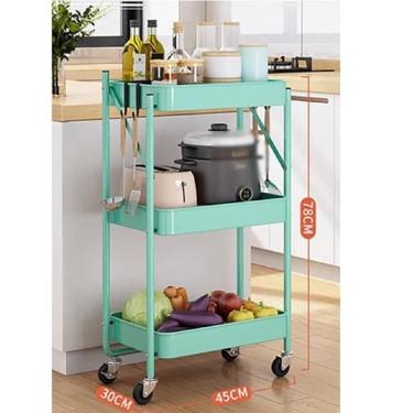 Imagem de Carrinho Multiuso 3 Cesto Vazado Organizador Dobravel Compacto Em Aço Verde Salao Cabelereiro Adega Com Rodinhas