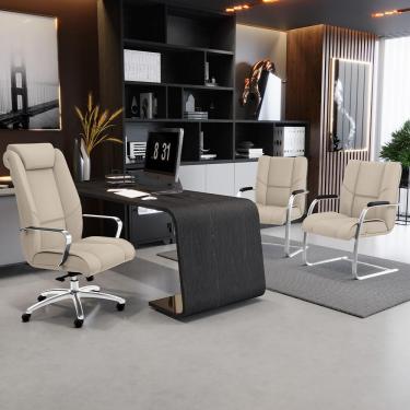 Imagem de Cadeira De Escritório Fixa Executiva New Onix F02 Tecido Sintético Areia - Lyam Decor